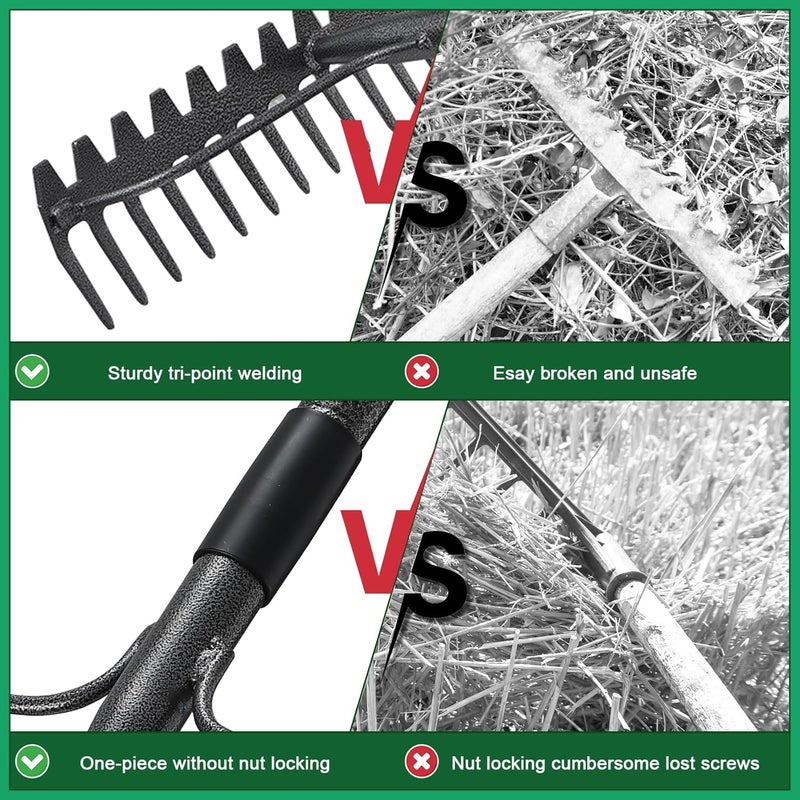 DIIG 77'' Bow Rake ，17 Tines Metal Head Rakes with Stainless Steel Handle，Heavy Duty Garden Rake for Loosening Soil Gathering Leaf Leveling Lawn Farming Land Management Yarn Thatch Rake - Image 2
